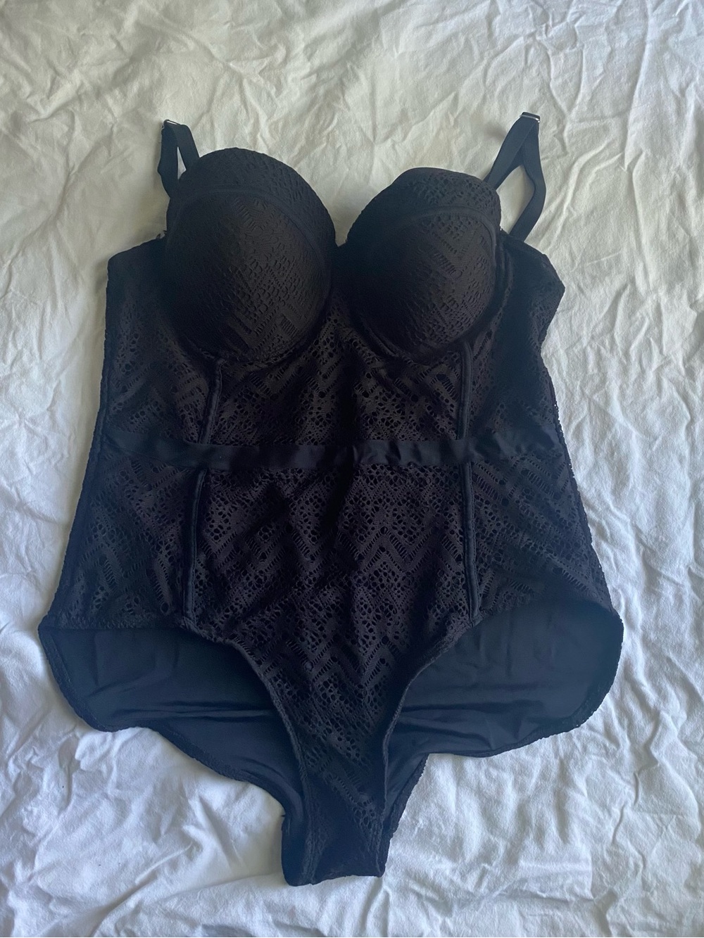 Black Lace One-Piece Swimsuit with Molded Cups
